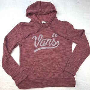 Vans 66 Logo Hoodie Sweatshirt Burgundy Marled Knit Pullover Hoody Size S‎